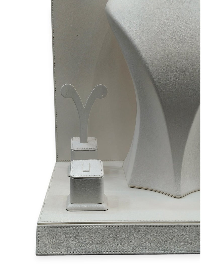 Al Seraj Premium Jewelry Set Display Stand with Background & Base | Luxury White Rexine Leather Display for Ring, Earring, Bangle, Bracelet & Necklace | Made in Dubai UAE | Jewelry Shop & Showroom Display - Image 4
